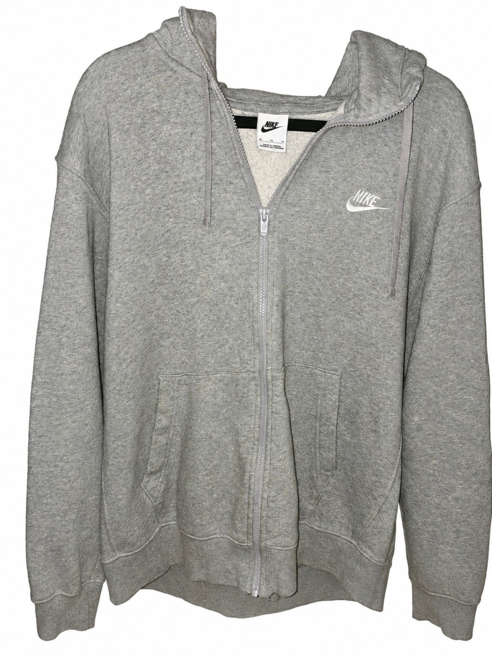 Nike Gray Full Zip Fleece Hoodie Embroidered Swoosh XL